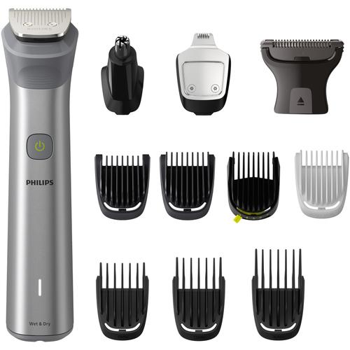 Aparat de tuns barba si parul 12 in 1 Philips Multigroom All in One MG5940/15, tehnologie BeardSense, lame din otel cu auto-ascutire, 11 setari de lungime, rezistent la apa, husa, Argintiu