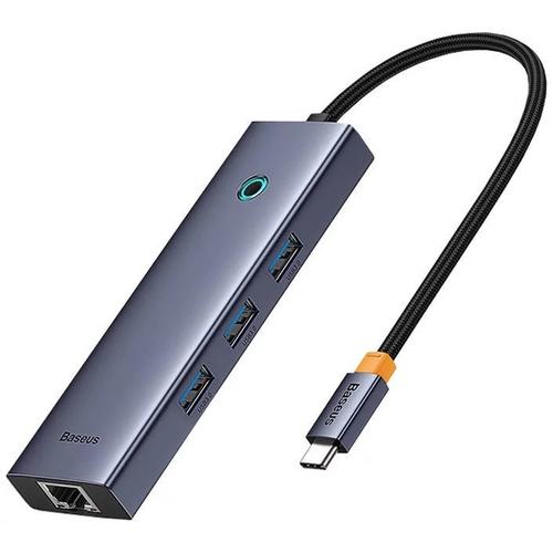 Docking station Baseus UltraJoy 4 in 1, input USB Type-C, output 3 x USB 3.0 / 1 x LAN RJ45, Gri