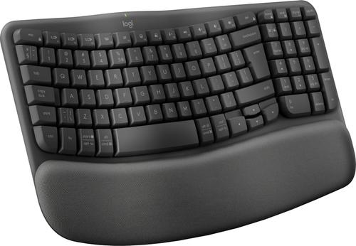 Tastatura wireless Logitech Wave Keys, ergonomic design, Palmrest, 2.4GHz&Bluetooth, USB-C, US INTL layout (Negru)