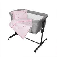 Set lenjerie patut 5 piese Lorelli, 100% bumbac ranforce, Eva, dimensiune interioara 90x50 cm, Butterflies Pink