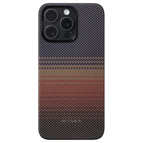 Husa Protectie Spate MagEZ 5 Pitaka din fibra de aramida pentru Apple iPhone 15 Pro Max, Magsafe, 600D, Slim (Albastru/Rosu)