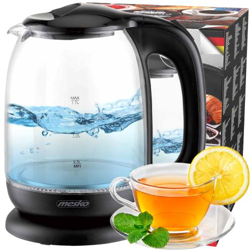 Fierbator apa Mesko MS1302B, Sticla/Plastic, 2200W, 1.7L (Negru)