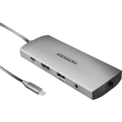 Hub USB Axagon HMC-8HLSA, HDMI, RJ-45, USB, SD/microSD, PD 100W (Argintiu)