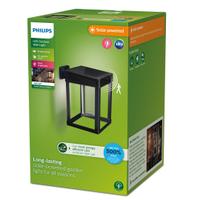 Aplica LED solara pentru exterior cu senzor de miscare Philips CAMILL SQUARE CLEAR, 1.4W, 4V, 250 lm, lumina calda (3000K), IP44, 205x190x140mm, Negru