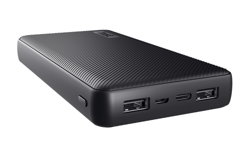 Baterie externa Trust Primo 20.000mAh, 3 porturi: 2 x USB-A (12W) si 1 x USB-C (15W), Negru