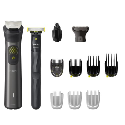 Set OneBlade & Aparat de tuns barba si parul 13 in 1 Philips Multigroom All in One MG9530/15, tehnologie BeardSense si OneBlade, lame din otel cu auto-ascutire, 27 setari de lungime, rezistent la apa, husa (Negru) - 0 | YEO
