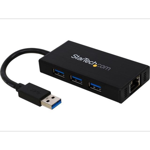 Hub USB Startech ST3300GU3B, 3x USB, 1x RJ-45 (Negru)