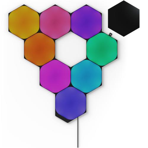 Kit panouri luminoase LED RGBW modulare inteligente Nanoleaf Shapes Black Hexagons Starter Kit, Wi-Fi si Touch Control, sincronizare muzica, 9 panouri