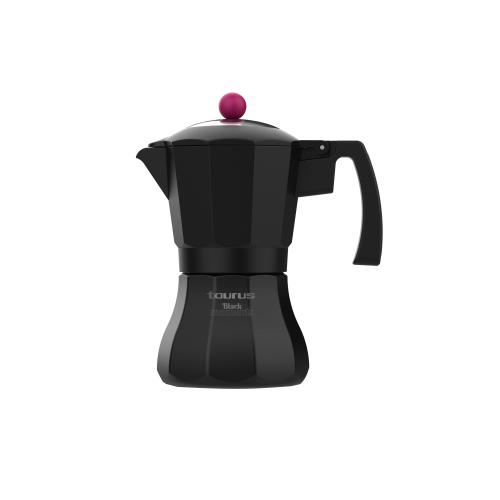 Cafetiera Moka Pot Taurus BLACK MOMENTS KCP9003I, 3 cesti, baza INOX, compatibil cu toate plitele (Negru)