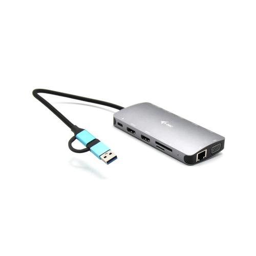 Docking Station i-Tec CANANOTDOCKPD, USB 3.0/USB-C, 100W, VGA, HDMI, RJ-45, Card SD/microSD (Argintiu)