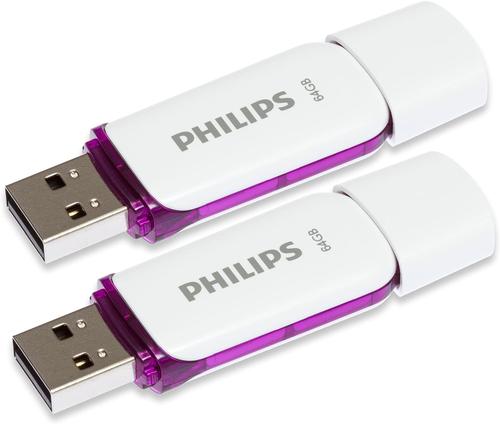 Stick USB Philips USB 2.0, pachet de 2, 64GB Snow Edition (Alb/Mov)