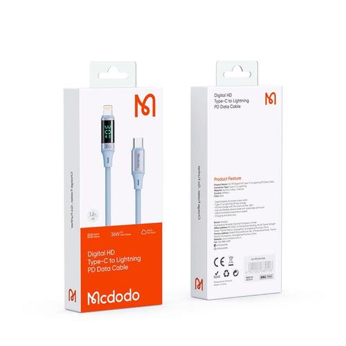 Cablu de date Mcdodo Type-C - Lightning Digital Display Silicone Fast Charging, 36W, 1.2m, Albastru