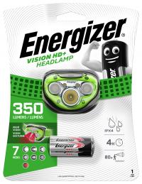 Lanterna de cap Energizer Vision HD+, 7 LED-uri, IPX4, 350 lm, 80 m, 7 Moduri + 3 Baterii AAA (Verde)