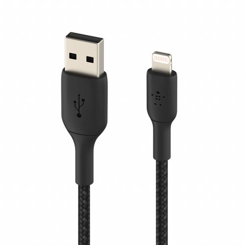 Cablu de date Belkin BOOST CHARGE, USB-A la Lightning, Impleit, 2m (Negru)