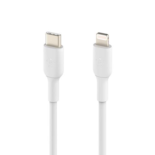 Cablu de date Belkin BOOST CHARGE, USB-C la Lightning, PVC, 1m (Alb)