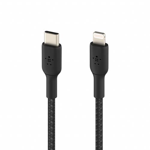Cablu de date Belkin BOOST CHARGE, USB-C la Lightning, Impletit, 1m (Negru)
