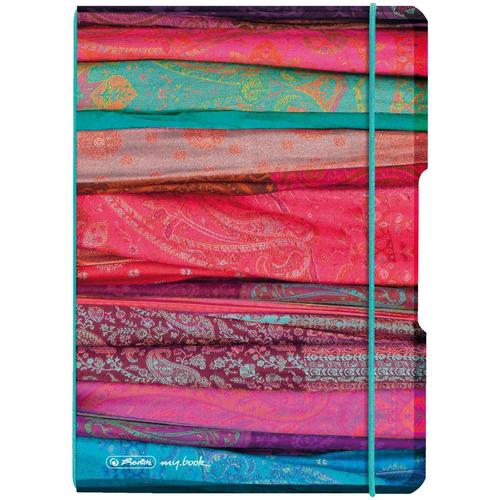 Caiet Herlitz  MyBook Flex, A5, 40 file, patratele, coperta Scarfs, elastic turcoaz