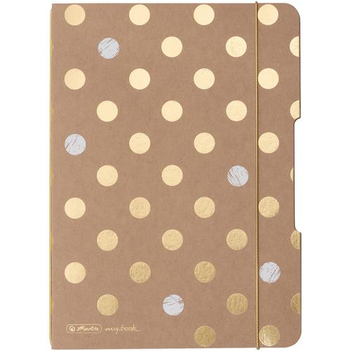 Caiet Herlitz, MyBook Flex, A5, 40f, 80gr, dictando, coperta din material fara celuloza Pure Glam, elastic auriu
