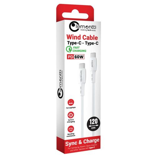Cablu de date Lemontti LEMCFCTCPD60A, Fast Charge, Type-C la Type-C, PD, 60W, 1.2m, Alb