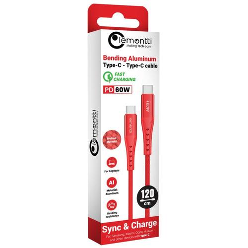 Cablu de date Lemontti LEMCSTCF60R, Type-C la Type-C, Fast Charge, PD 60W, 1.2m, Rosu