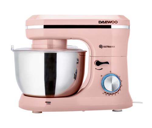 Mixer cu bol Daewoo DHM150P, 1600 W, 10 viteze, capacitate bol 4.5l, tel, carlig framantare, palete amestecare (Roz)