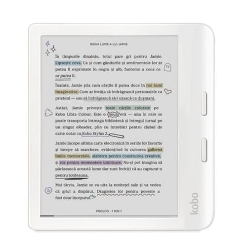 eBook Reader Kobo Libra Colour, Ecran E-Ink Kaleido 7inch, Procesor Dual-Core 2.0GHz, 32GB Flash, USB Type-C, ComfortLight PRO, Wi-Fi, IPX8 (Alb)