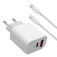 Incarcator Retea Lemontti LIRFCQCPD20WA, 20W, Fast Charge, 1 x PD Type-C + 1 x USB-A Quick Charge 3.0, cablu Type-C-Type-C 20W, 1m (Alb)