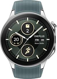 Smartwatch OnePlus Watch 2, 46mm, Ecran 1.43", Procesor Snapdragon W5 Gen 1, 2GB RAM, 32GB Flash, GPS, Bluetooth, Wi-Fi, 100 ore Autonomie, 100+ Moduri Sport (Argintiu/Verde)