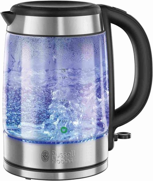 Fierbator de apa Russell Hobbs 21600-57 Glass, 2200 W, 1.7 l, Filtru, Baza rotativa (Argintiu)