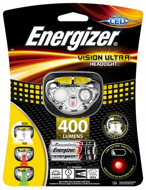 Lanterna de cap Energizer Vision Ultra Headlight, 400 lm, 80 m + 3 Baterii AAA
