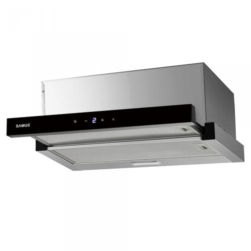 Hota incorporabila Samus HS6061DTGX, 200 W, Control electronic tactil, 3 trepte, parte frontala din sticla neagra, 611 mc/h (Inox)