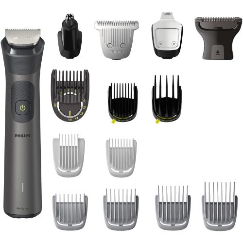 Aparat de tuns barba si parul 15 in 1 Philips Multigroom All in One MG7940/15, tehnologie BeardSense, lame din otel cu auto-ascutire, 22 setari de lungime, rezistent la apa, husa (Negru/Argintiu)