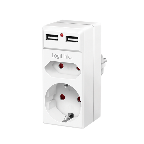 Adaptor priza LogiLink PA0276, 2x Prize, 2x USB-A 5 V,2.1 A, 10.5 W, indicator LED, IP20 (Alb)