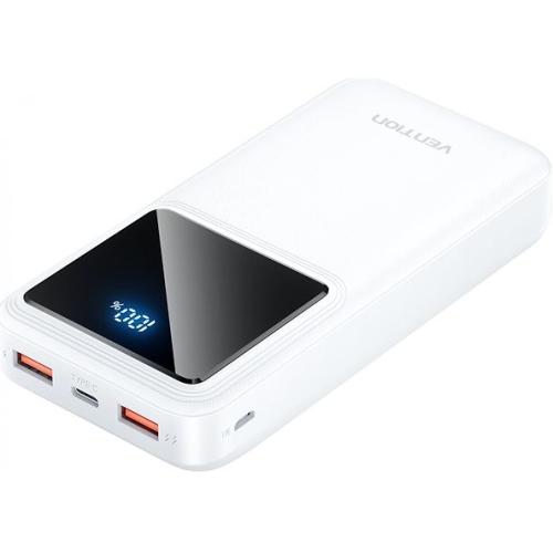 Power bank Vention 20000mAh/74Wh, 22.5W, 2 x USB, 1 x USB Type-C, 1 x Micro USB, max. 3A, Alb