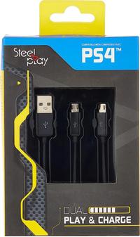 Cablu de incarcare Steel Play Dual Play & Charge, Permite incarcarea controlerelor in timpul jocului, Pentru PlayStation 4