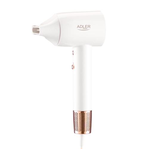 Uscator de par Adler AD 2272, 110.000 RPM, 1800W, afisaj LED, flux aer 20 m/s, 3 setari temperatura, 2 trepte viteza, nivel zgomot 67 dB, tehnologie ionizare, concentrator magnetic (Alb/Auriu) Uscator de par Adler AD 2272, 110.000 RPM, 1800W, afisaj LED, flux aer 20 m/s, 3 setari temperatura, 2 trepte viteza, nivel zgomot 67 dB, tehnologie ionizare, concentrator magnetic (Alb/Auriu)