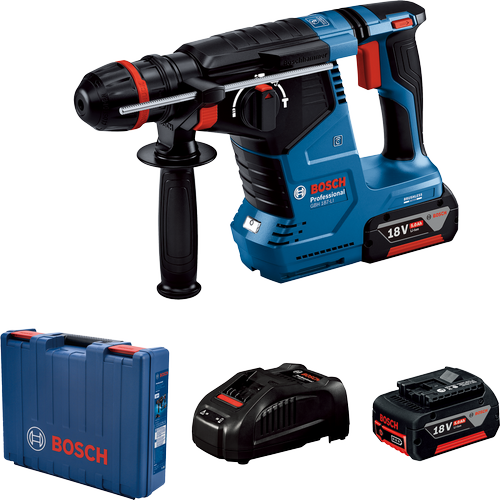 Ciocan rotopercutor Bosch Professional GBH 187-LI, 18 V, 2.4 J, 4350 bpm, 980 rpm, SDS plus + 2x Acumulatori GBA 5.0 Ah, Incarcator si Valiza transport