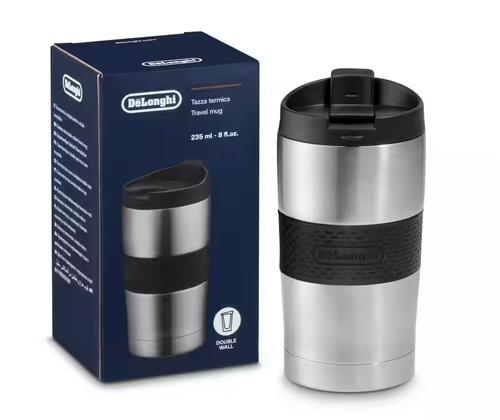 Cana termica pentru calatorie De\'Longhi DLSC074, perete dublu, 300 ml (Inox/Negru)