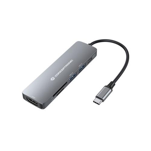 Docking Station Conceptronic DONN11G, 6 in 1, HDTV, 100W USB PD, USB 3.0, USB 2.0, SD, TF/MicroSD, Universal (Gri)