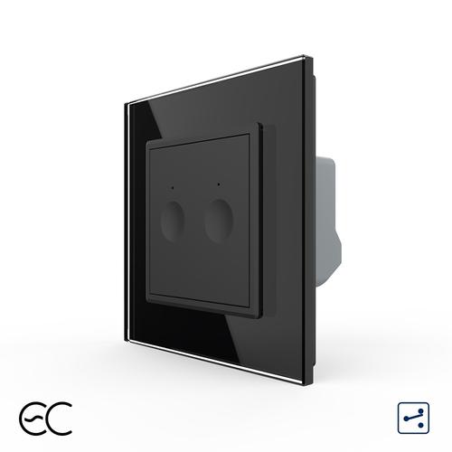 Intrerupator Dublu Cap Scara / Cruce cu Touch LIVOLO cu Rama din Sticla - Protocol Zigbee EC (Negru)