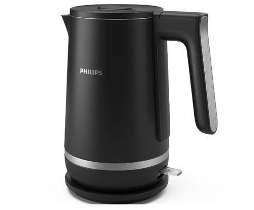 Fierbator cu perete dublu Philips HD9395/90 seria 5000, 1,7 l, 2200 W, Otel inoxidabil, Baza la 360 de grade, Indicator de ceasca (Negru)