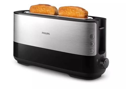 Prajitor de paine Philips Viva Collection HD2692/90, 2 felii, 8 niveluri de rumenire, tavita firmituri detasabila, maner inteligent (Negru/Argintiu)