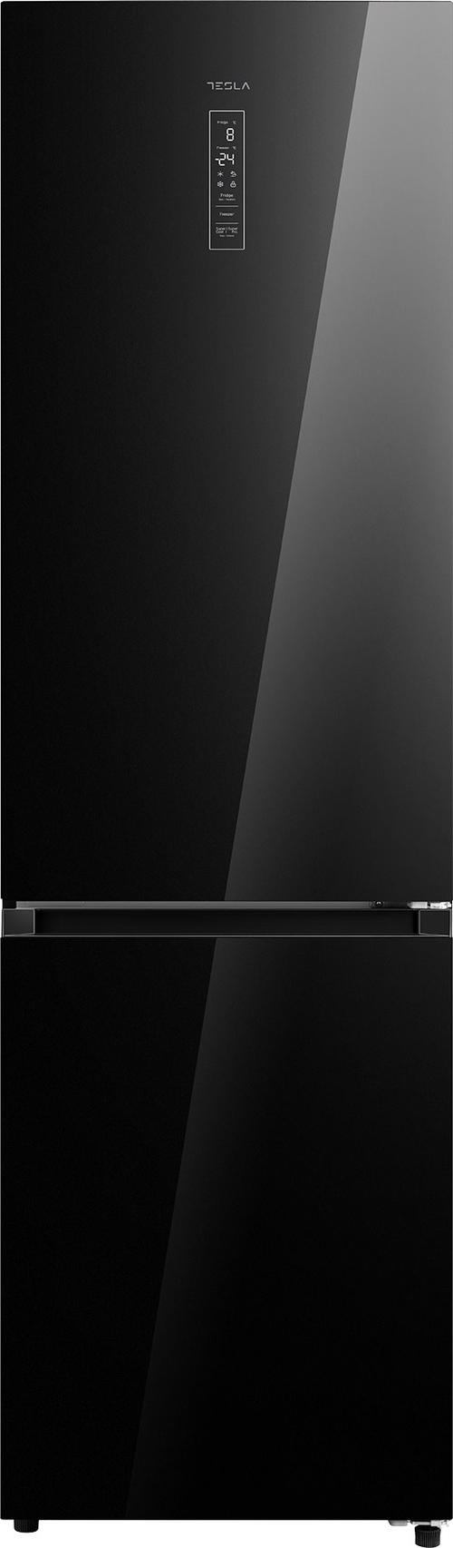 Combina frigorifica Tesla RC3800FMB, 378 l, Total NO Frost, Clasa E, Ecran tactil LED, Iluminare LED, Alarma usa deschisa, H 201 cm, Sticla Neagra