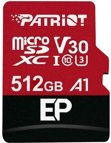 Card de memorie Patriot EP Series, 512GB, microSDXC, UHS-I U3, V30, Clasa 10, Adaptor SD inclus