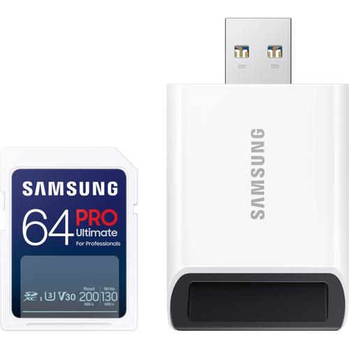Card de memorie Samsung Pro Ultimate, 64GB, SDXC, Clasa 10, UHS-I U3, V30, Cititor USB inclus
