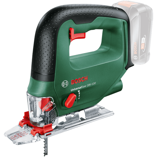 Fierastrau vertical pe acumulator Bosch UniversalSaw 0603011100, 18 V, 2600 curse/min, 100 mm adancime maxima taiere, 2 panze fierastrau, CutControl, protectie aschii, sabot de protectie, capac protectie transparent, fara acumulatpr/incarcator - 0 | YEO