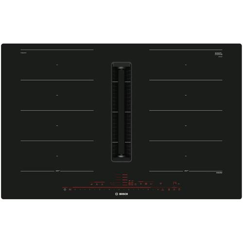 Plita incorporabila cu hota integrata Bosch PXX801D67E, Inductie, 4 zone de gatit, 2 Flex Zone, Putere de absorbire 500 mc/h, 80cm, Negru