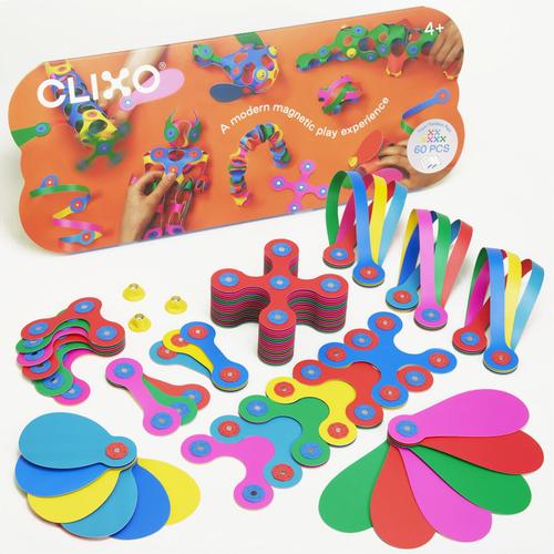 Joc magnetic de construit Clixo Super Curcubeu (60 piese)