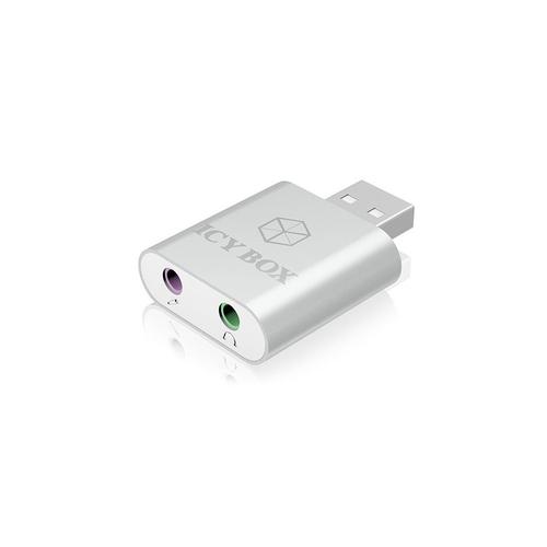 Adaptor audio Raidsonic IcyBox, IB-AC527, USB-A la 2 x Jack 3.5mm jack, USB2.0, Argintiu