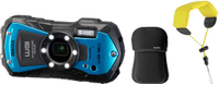 Kit Aparat foto compact Pentax WG-90, 16 MP, 1920x1080@30 FPS, Zoom 5x/7.2x, Auto Focus 9 puncte, Auto tracking, Ecran LCD 2.7" + Husa neopren si Curea plutitoare (Albastru)